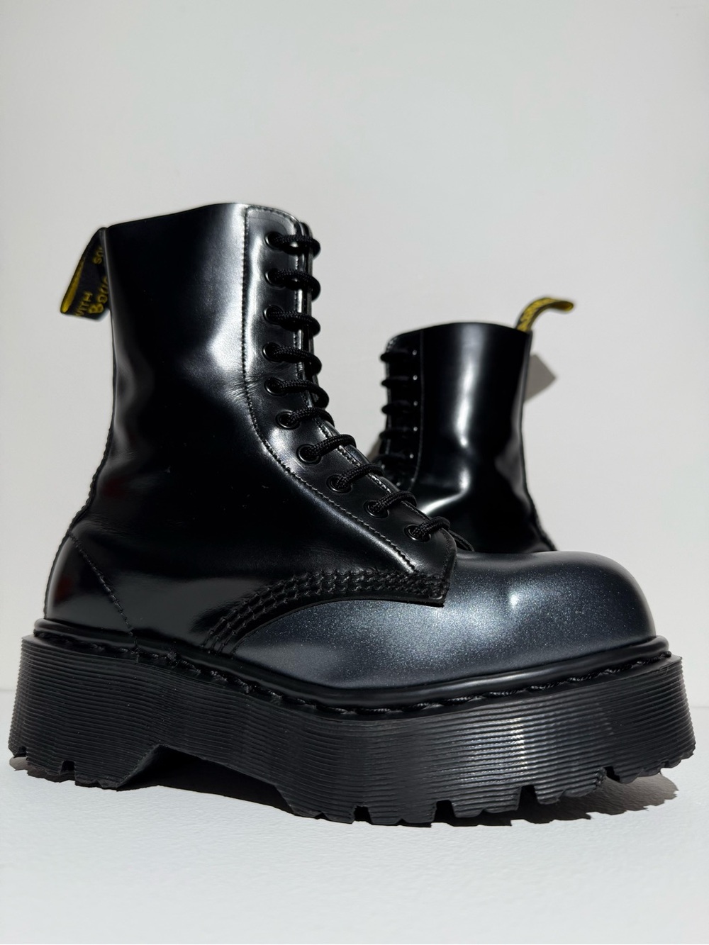 Vintage Dr. Martens England Black Metallic Silver Envy Platform Boots UK 3